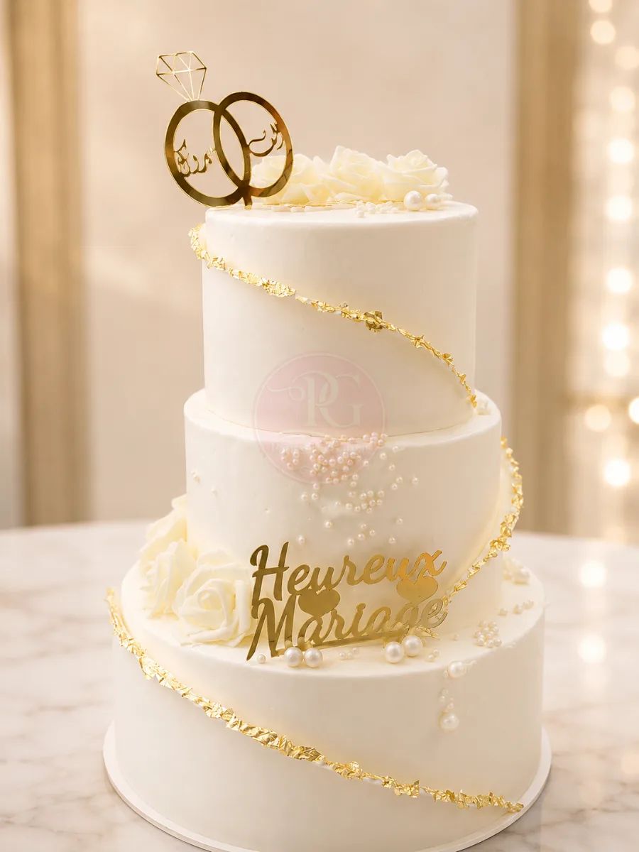 Gâteau de mariage à trois niveaux — pâtisserie Gargat Skikda