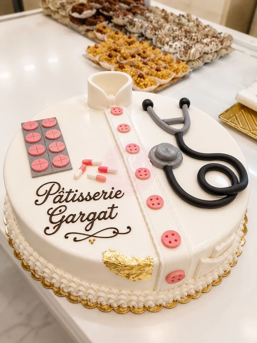 Gâteau personnalisé un design médical — pâtisserie Gargat Skikda
